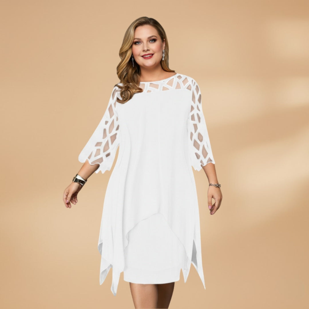 Paula | Vestido Midi Mulher Mangas Rendadas Assimétrico