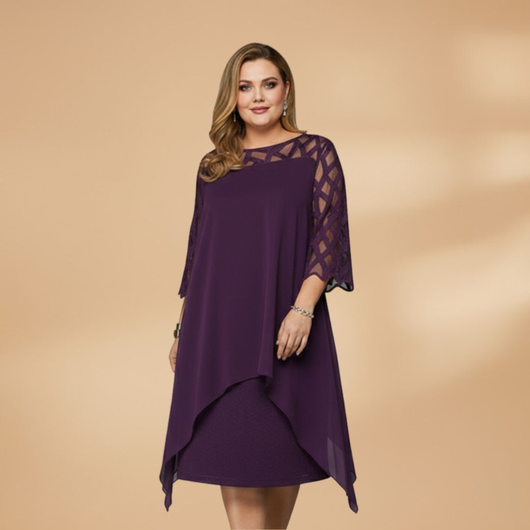 Paula | Vestido Midi Mulher Mangas Rendadas Assimétrico