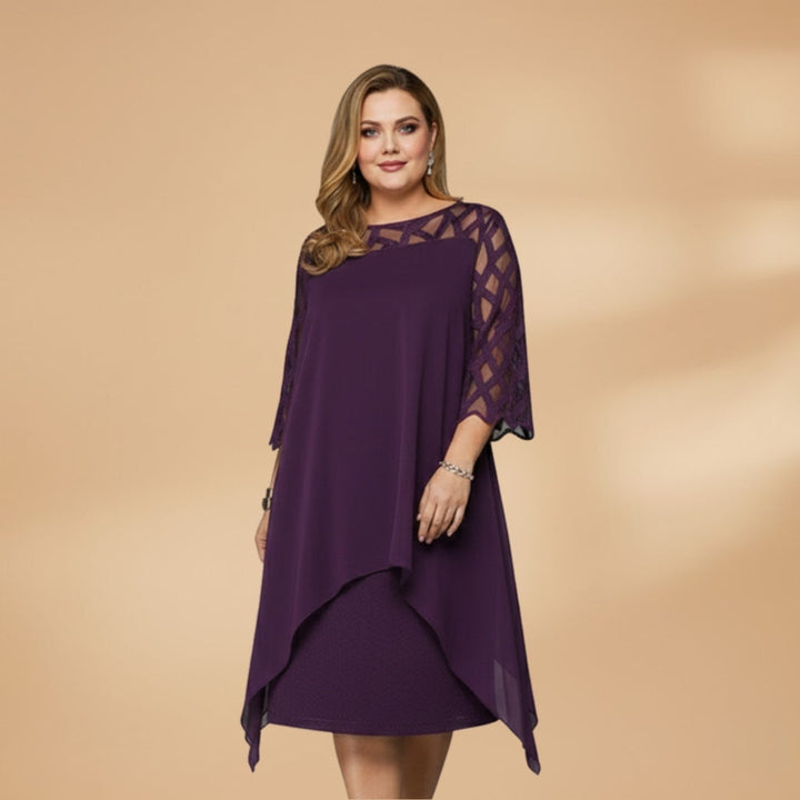 Paula | Vestido Midi Mulher Mangas Rendadas Assimétrico