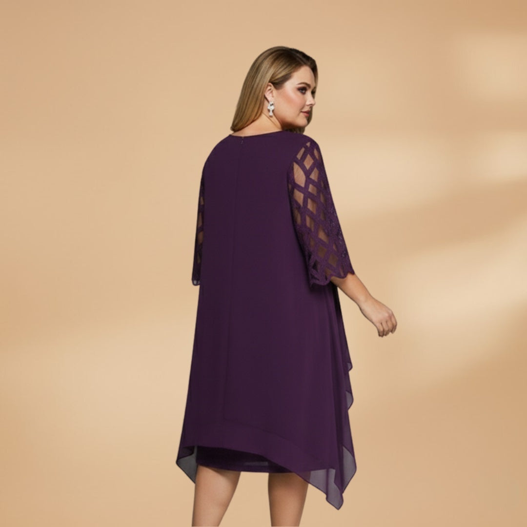 Paula | Vestido Midi Mulher Mangas Rendadas Assimétrico