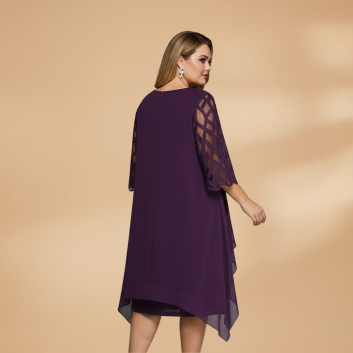 Paula | Vestido Midi Mulher Mangas Rendadas Assimétrico