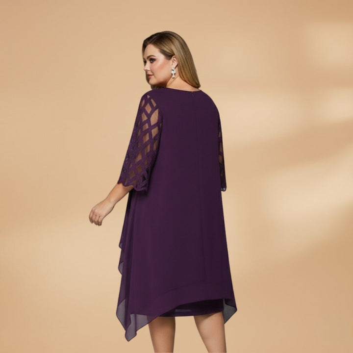 Paula | Vestido Midi Mulher Mangas Rendadas Assimétrico
