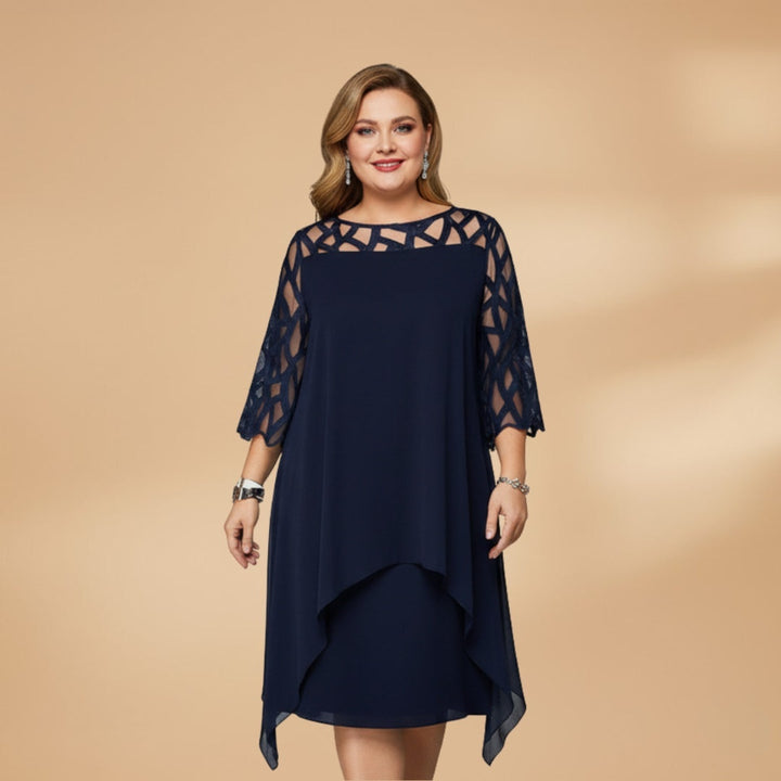 Paula | Vestido Midi Mulher Mangas Rendadas Assimétrico