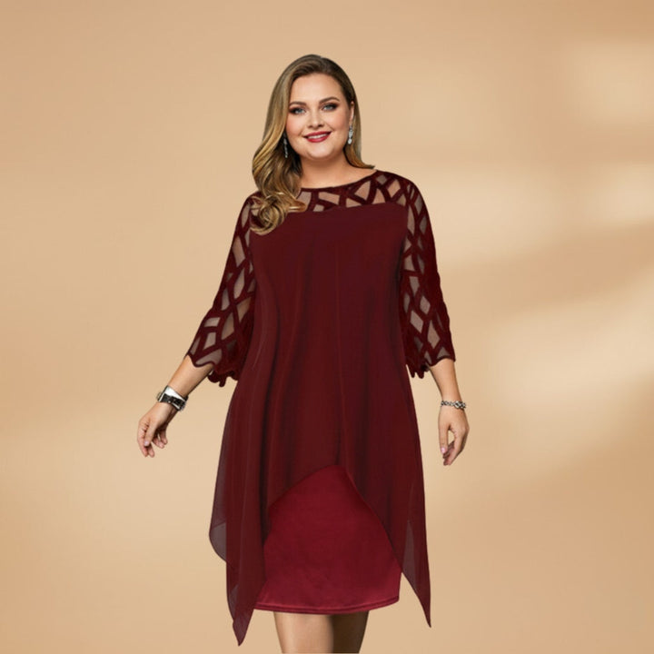 Paula | Vestido Midi Mulher Mangas Rendadas Assimétrico