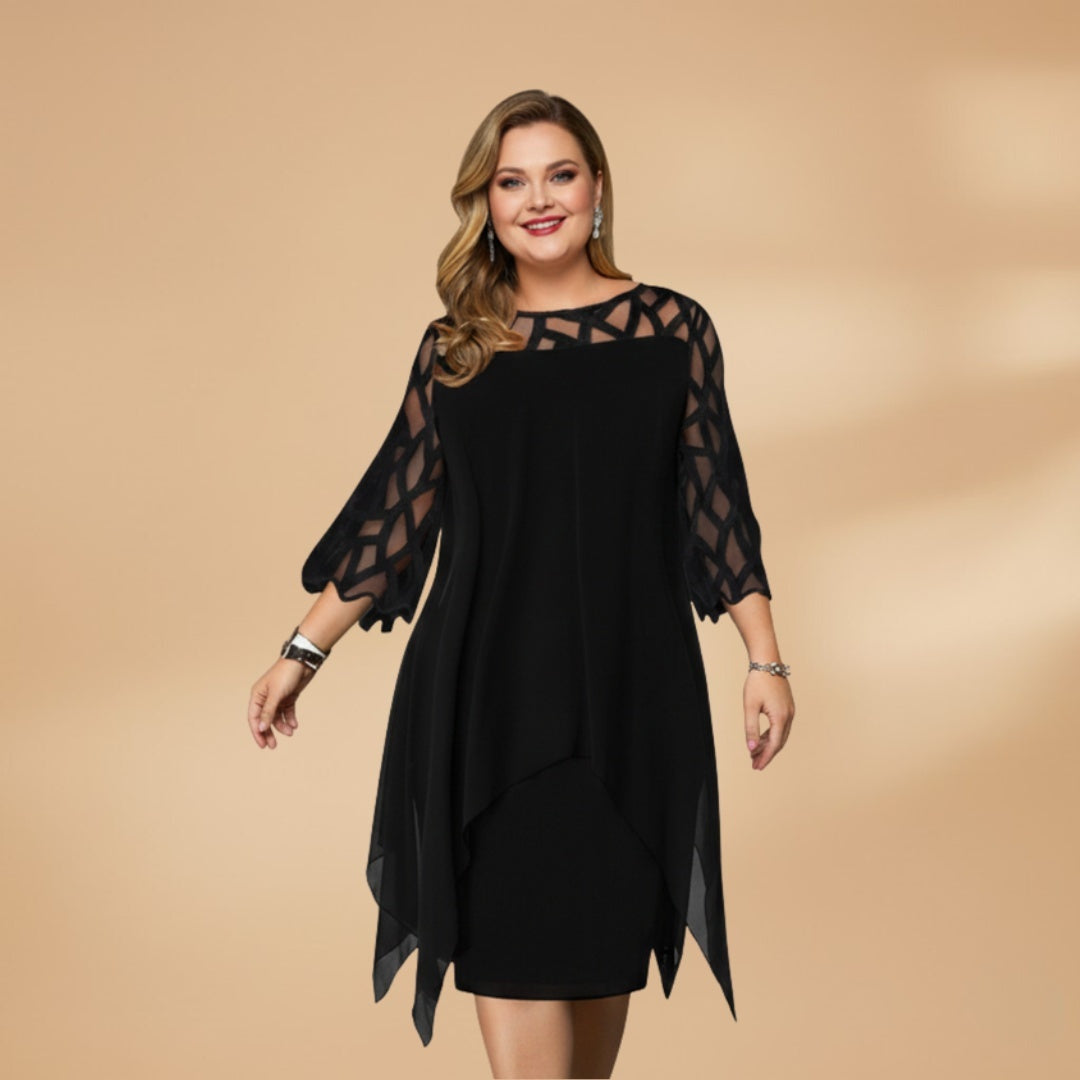 Paula | Vestido Midi Mulher Mangas Rendadas Assimétrico