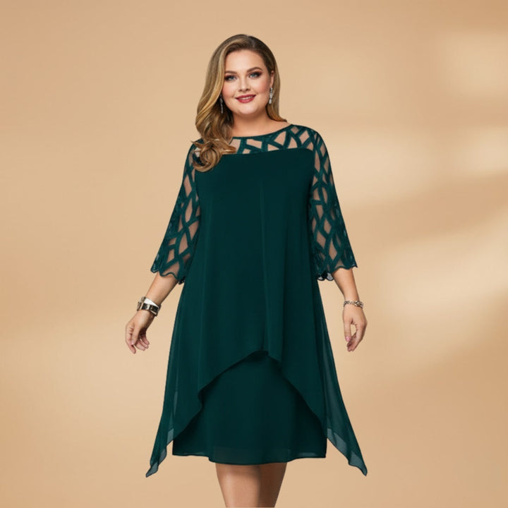 Paula | Vestido Midi Mulher Mangas Rendadas Assimétrico