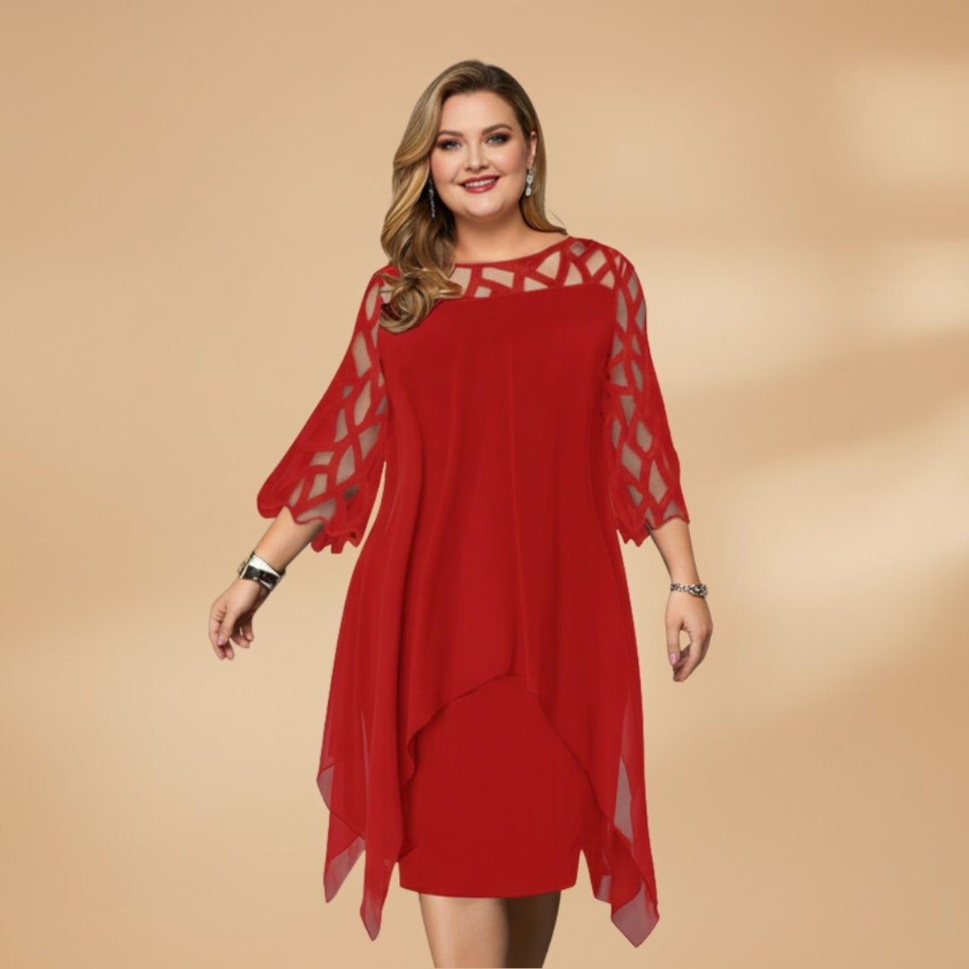 Paula | Vestido Midi Mulher Mangas Rendadas Assimétrico