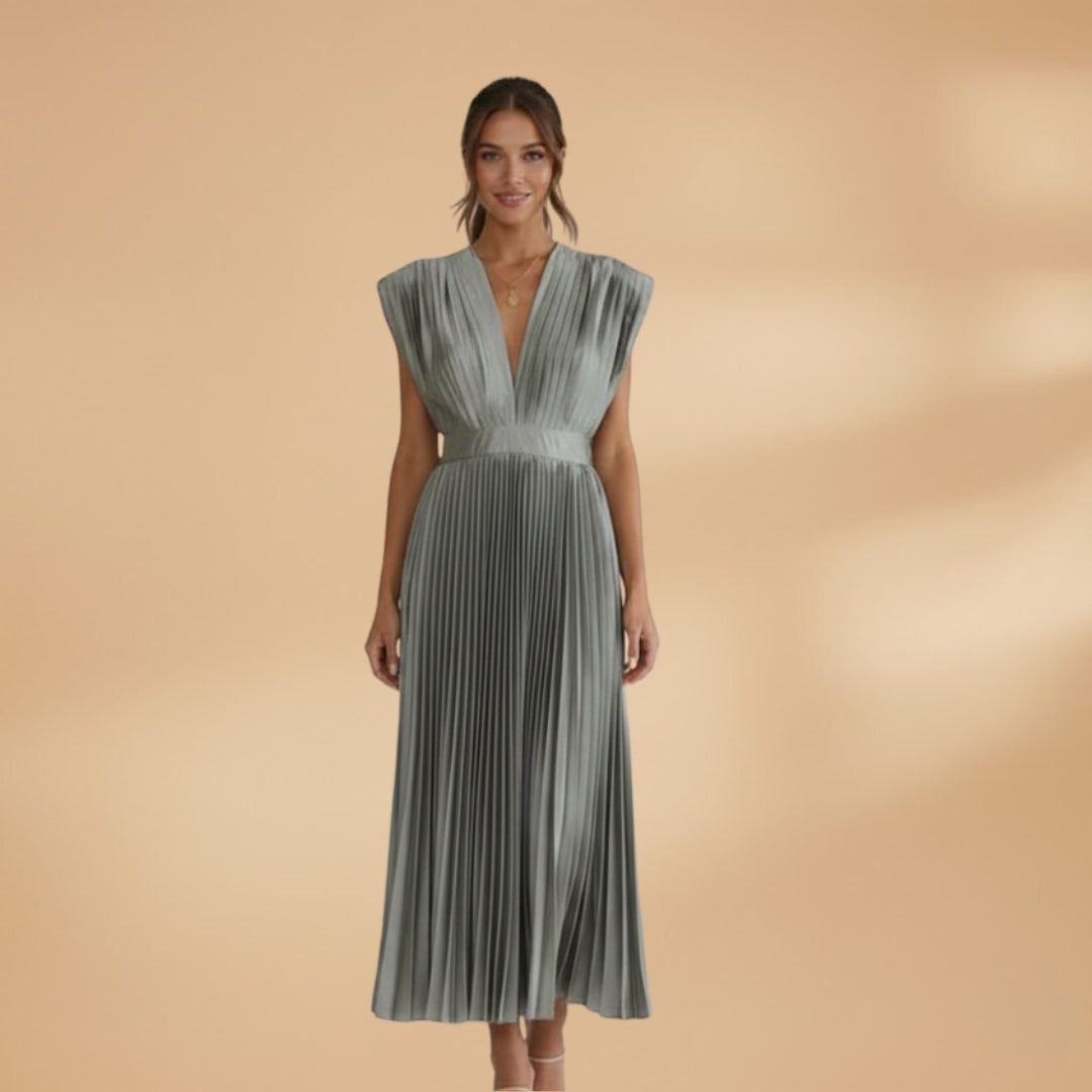 Mariana | Vestido Midi Plissado Mulher Decote V