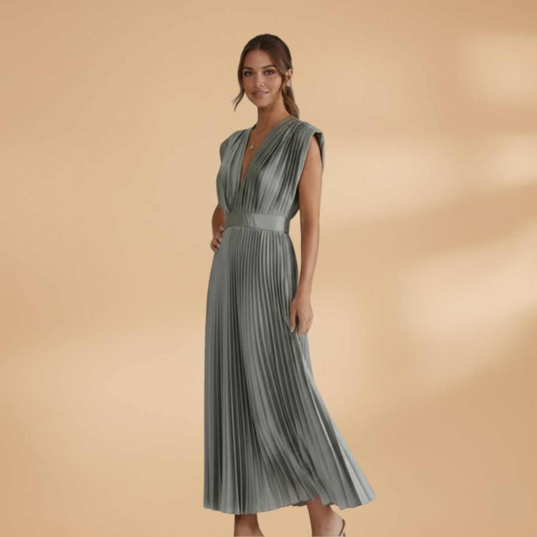 Mariana | Vestido Midi Plissado Mulher Decote V