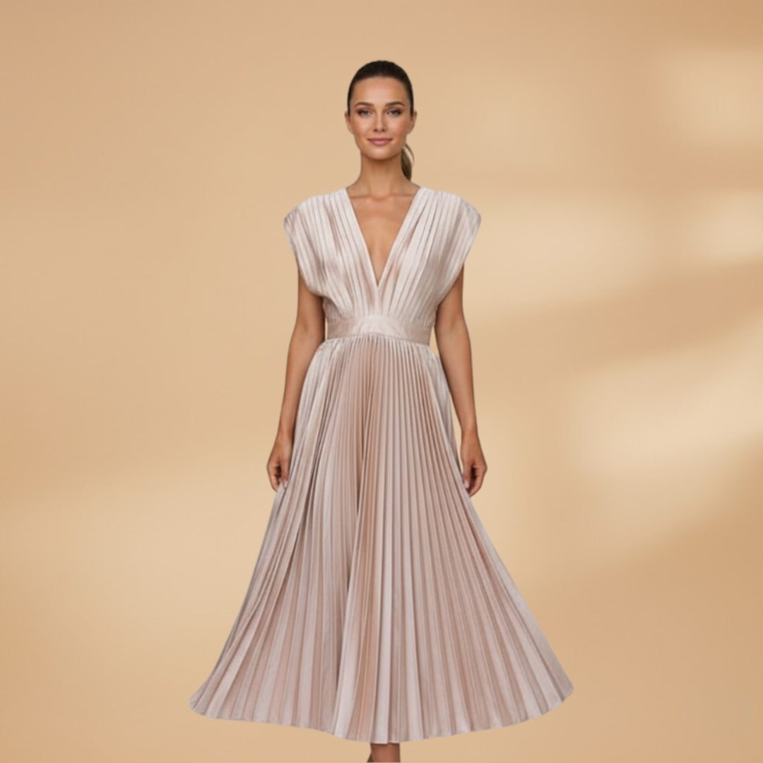 Mariana | Vestido Midi Plissado Mulher Decote V