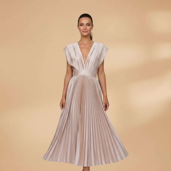 Mariana | Vestido Midi Plissado Mulher Decote V