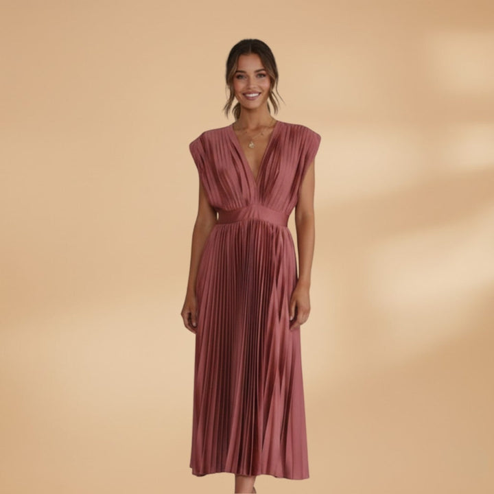 Mariana | Vestido Midi Plissado Mulher Decote V