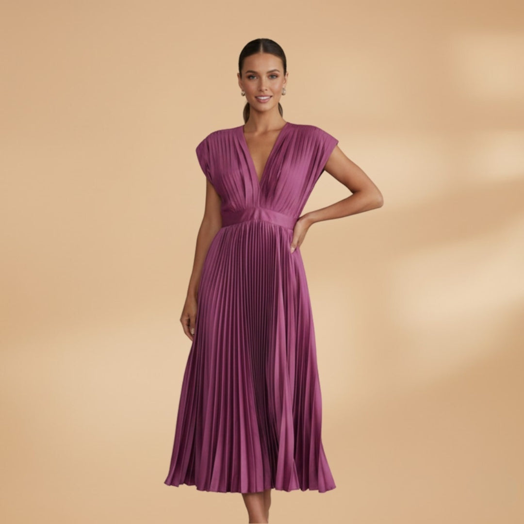 Mariana | Vestido Midi Plissado Mulher Decote V