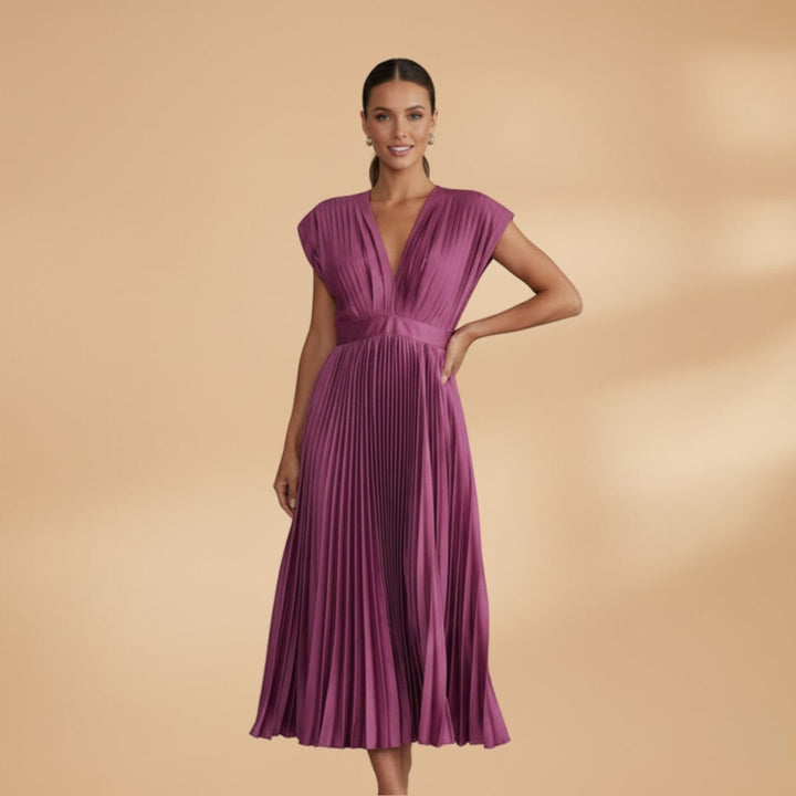Mariana | Vestido Midi Plissado Mulher Decote V