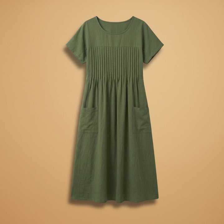 Conceição | Vestido Midi Plissado Mulher Manga Curta Bolsos