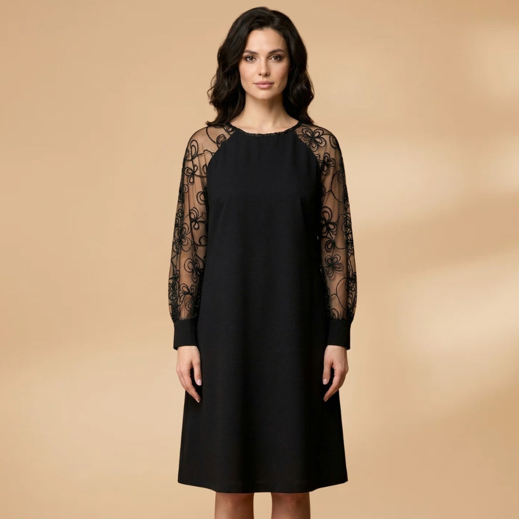 Rosa | Vestido Midi Renda Mulher Manga Comprida
