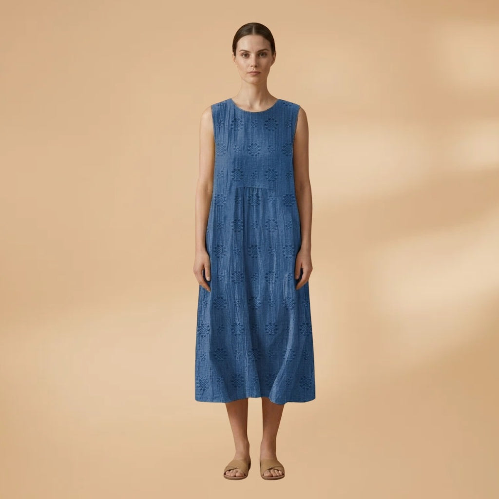 Vanessa | Vestido Midi sem Mangas Mulher Bordado