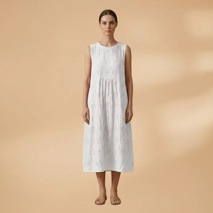 Vanessa | Vestido Midi sem Mangas Mulher Bordado
