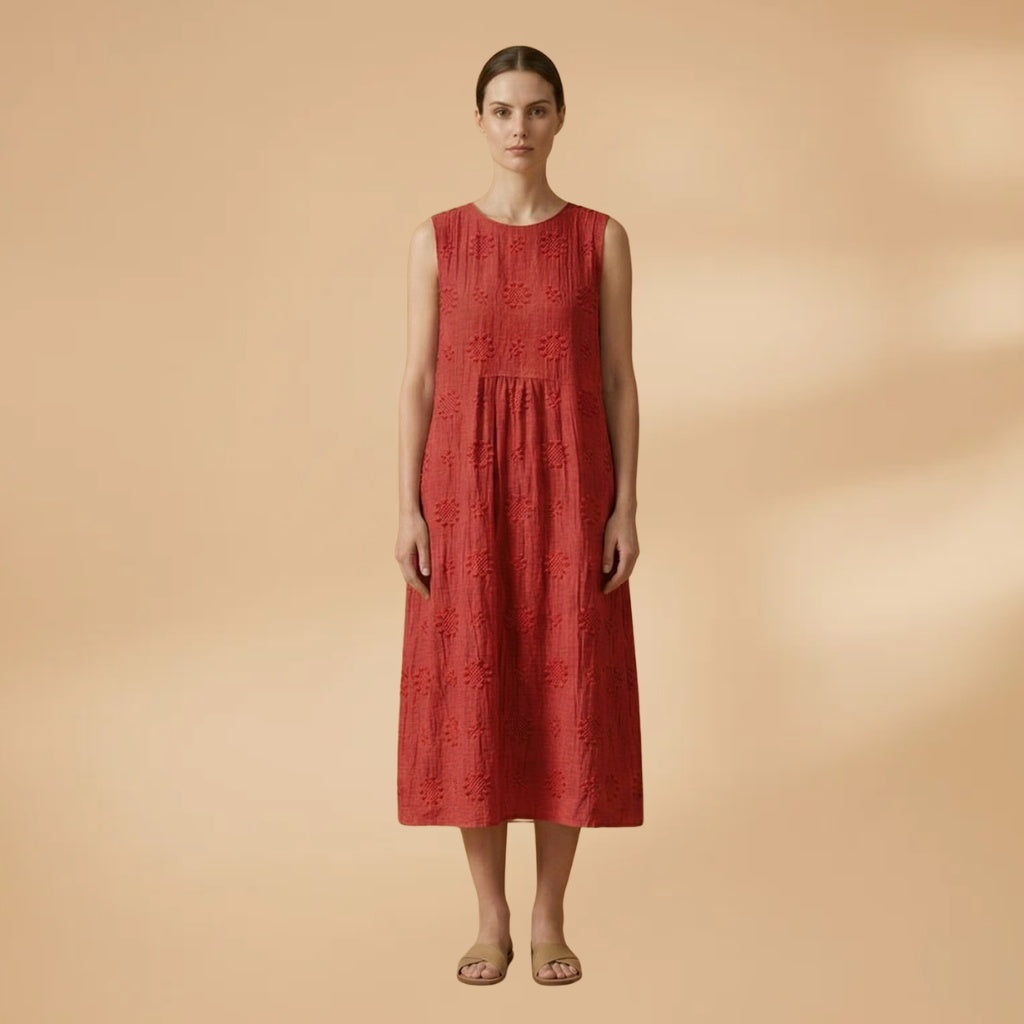 Vanessa | Vestido Midi sem Mangas Mulher Bordado