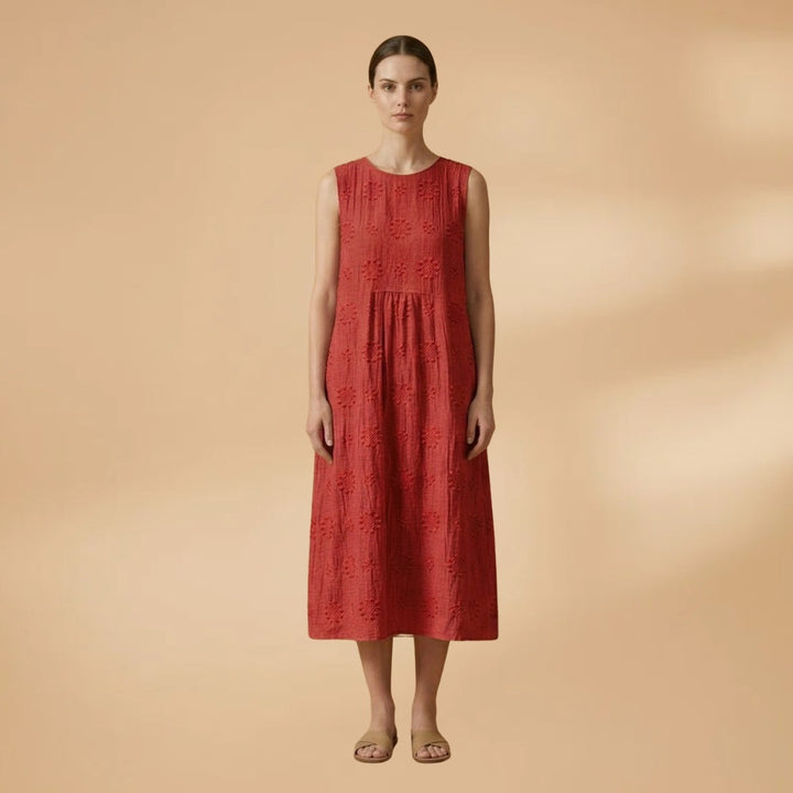 Vanessa | Vestido Midi sem Mangas Mulher Bordado