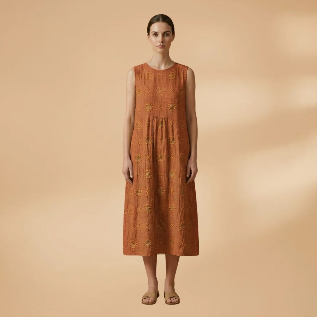 Vanessa | Vestido Midi sem Mangas Mulher Bordado