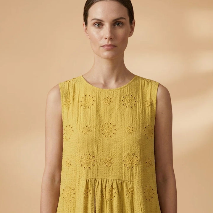 Vanessa | Vestido Midi sem Mangas Mulher Bordado