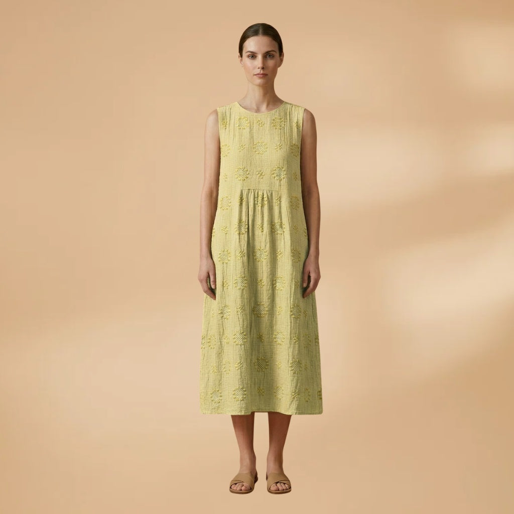 Vanessa | Vestido Midi sem Mangas Mulher Bordado