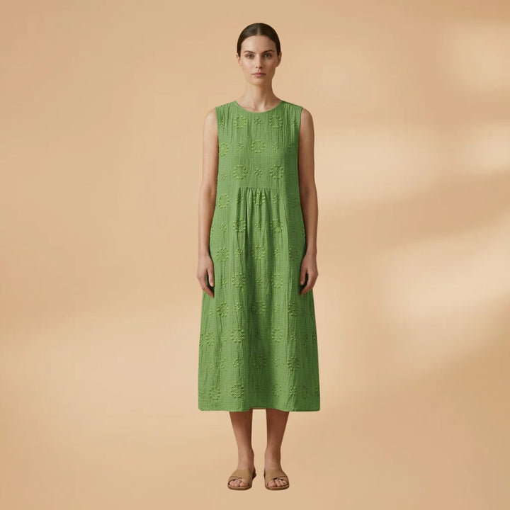 Vanessa | Vestido Midi sem Mangas Mulher Bordado