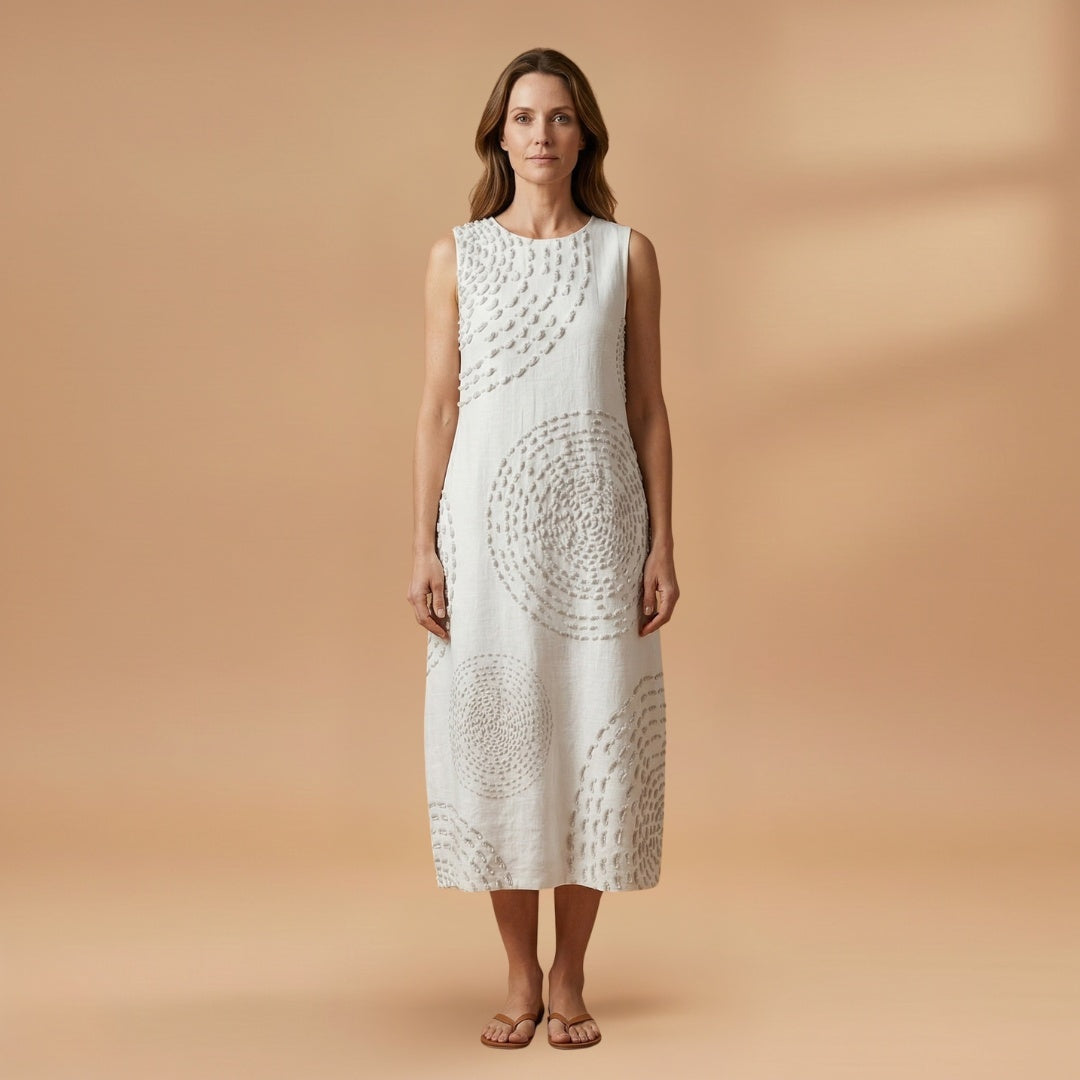 Leonor | Vestido Midi Sem Mangas Mulher Estampado Circular