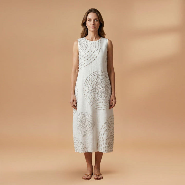 Leonor | Vestido Midi Sem Mangas Mulher Estampado Circular