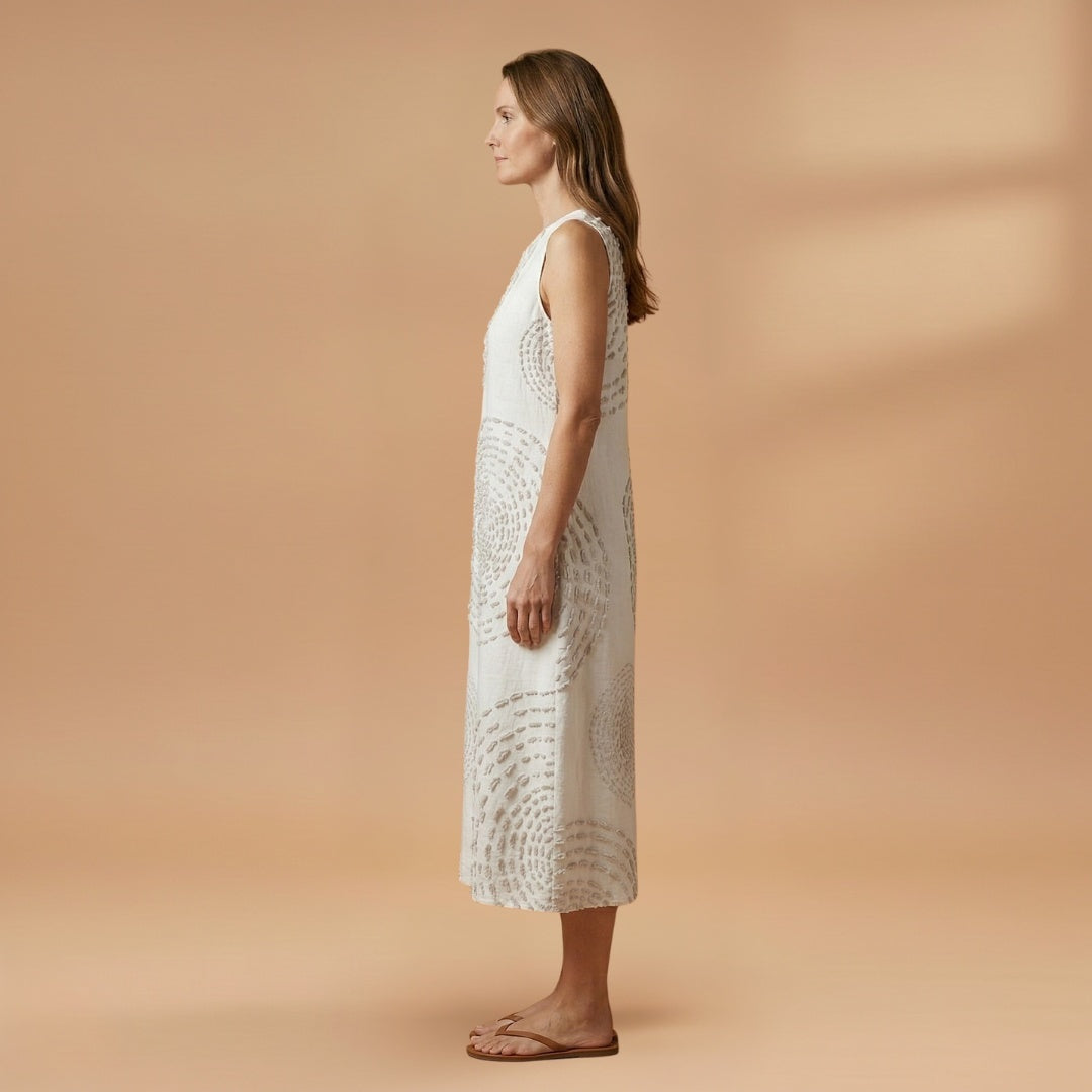 Leonor | Vestido Midi Sem Mangas Mulher Estampado Circular