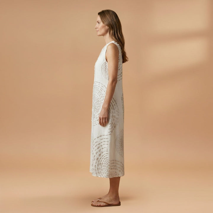 Leonor | Vestido Midi Sem Mangas Mulher Estampado Circular