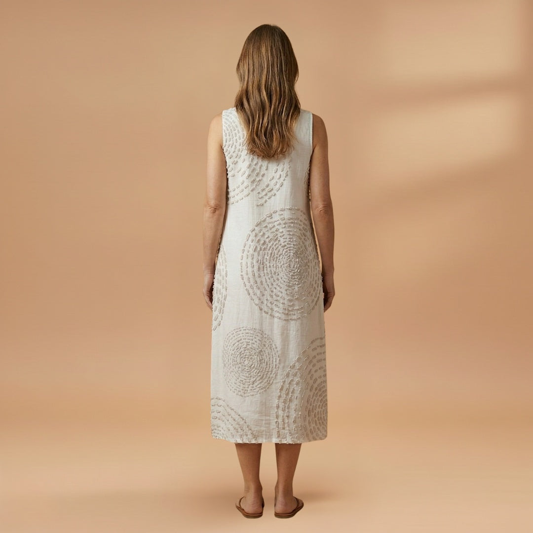 Leonor | Vestido Midi Sem Mangas Mulher Estampado Circular
