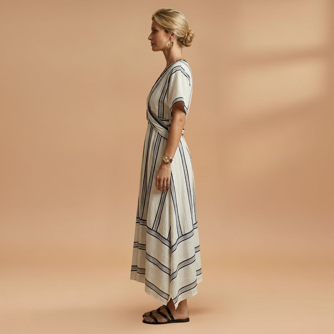 Alexandra | Vestido Midi Transpassado Mulher Às Riscas