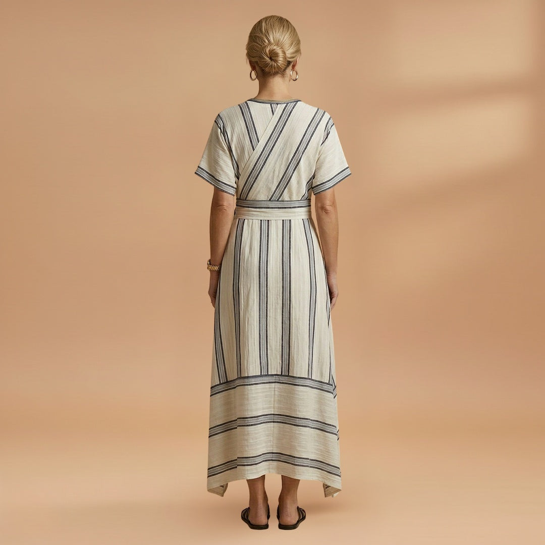 Alexandra | Vestido Midi Transpassado Mulher Às Riscas