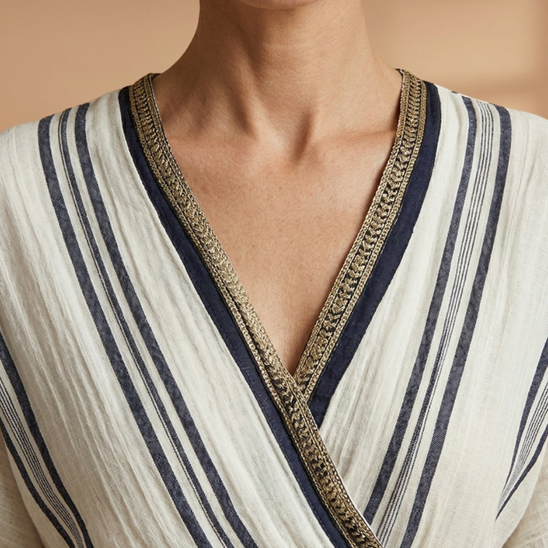 Alexandra | Vestido Midi Transpassado Mulher Às Riscas