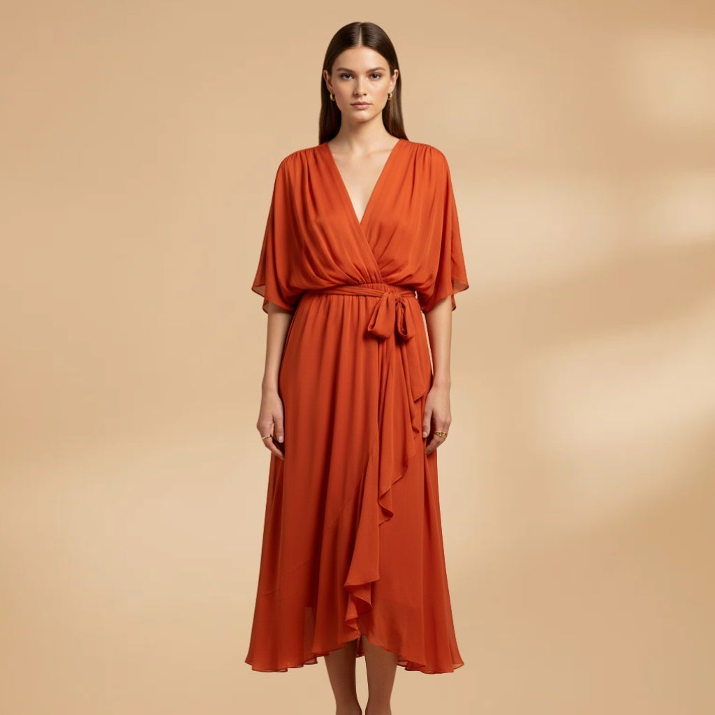 Teresa | Vestido Midi Transpassado Mulher Decote V