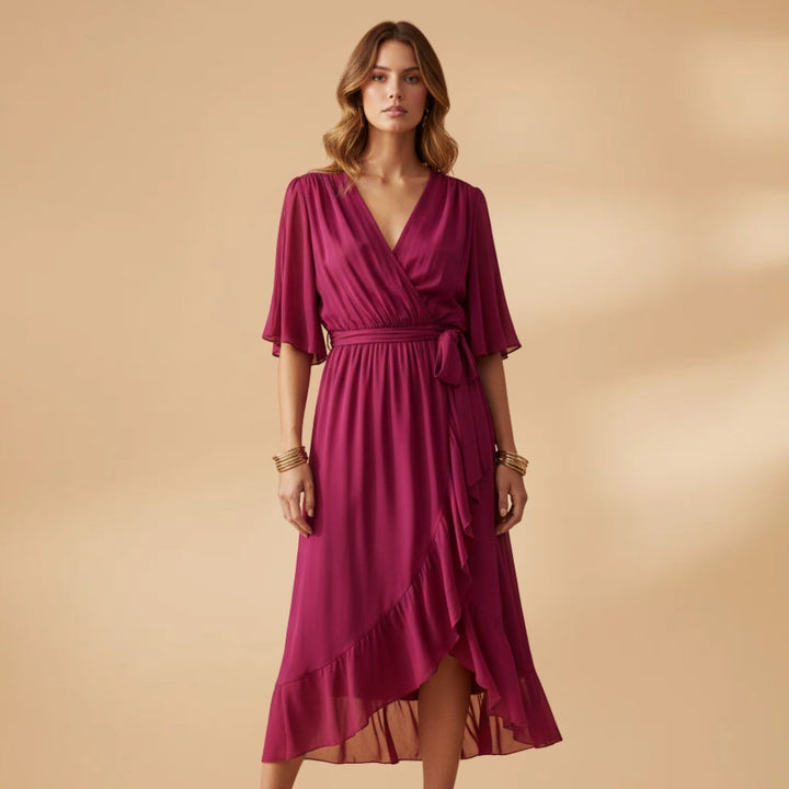 Teresa | Vestido Midi Transpassado Mulher Decote V