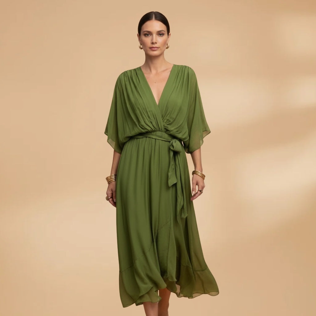 Teresa | Vestido Midi Transpassado Mulher Decote V