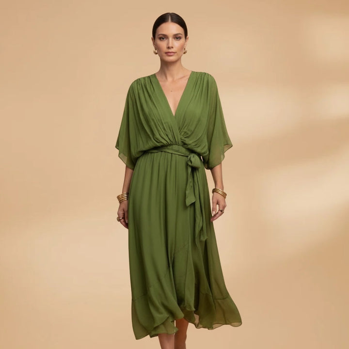 Teresa | Vestido Midi Transpassado Mulher Decote V