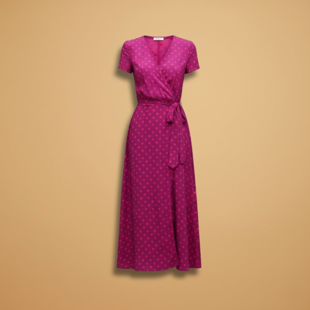 Sandra | Vestido Midi Wrap Estampado Mulher Manga Curta