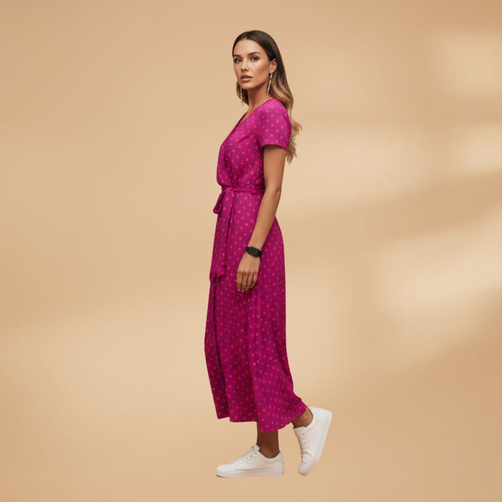 Sandra | Vestido Midi Wrap Estampado Mulher Manga Curta