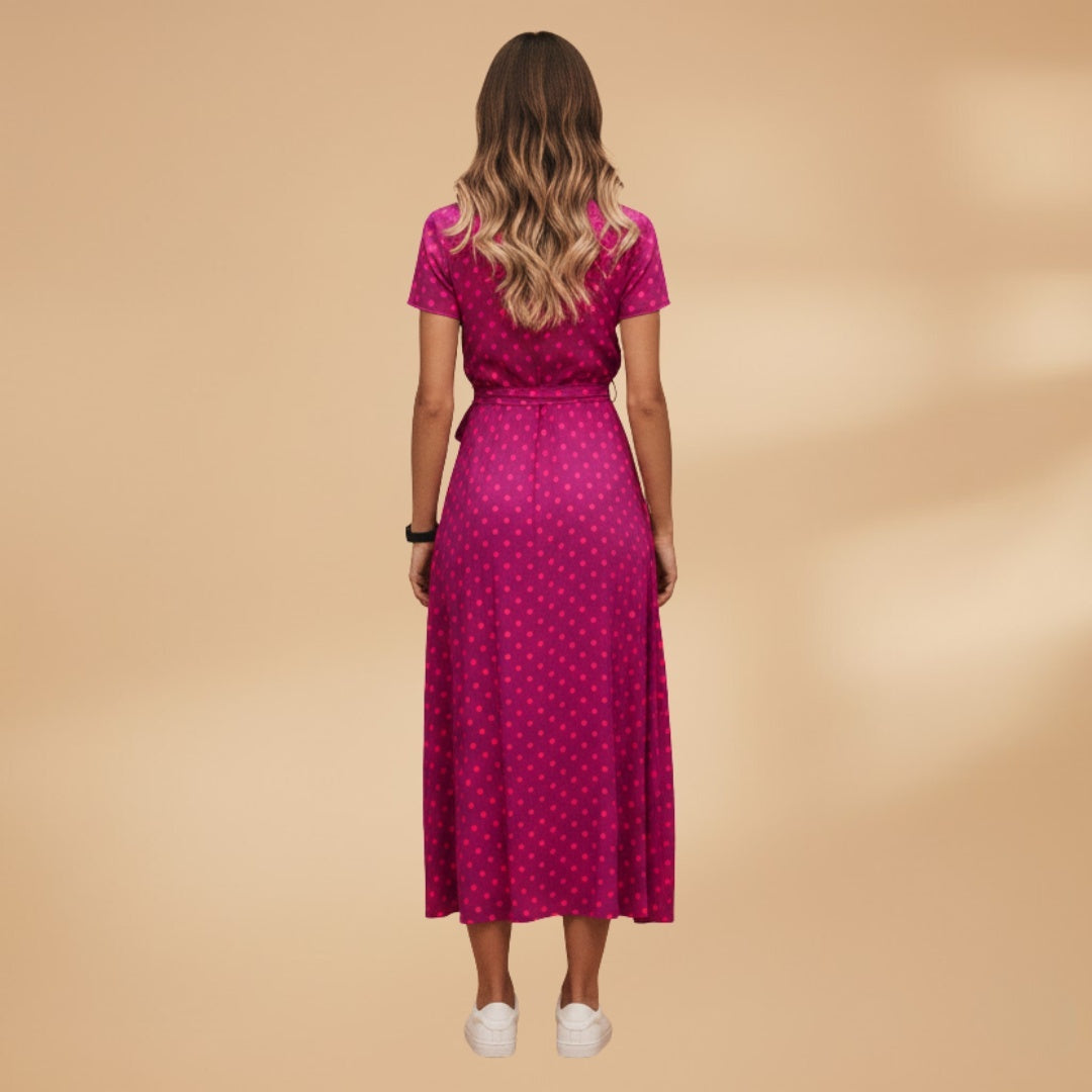 Sandra | Vestido Midi Wrap Estampado Mulher Manga Curta