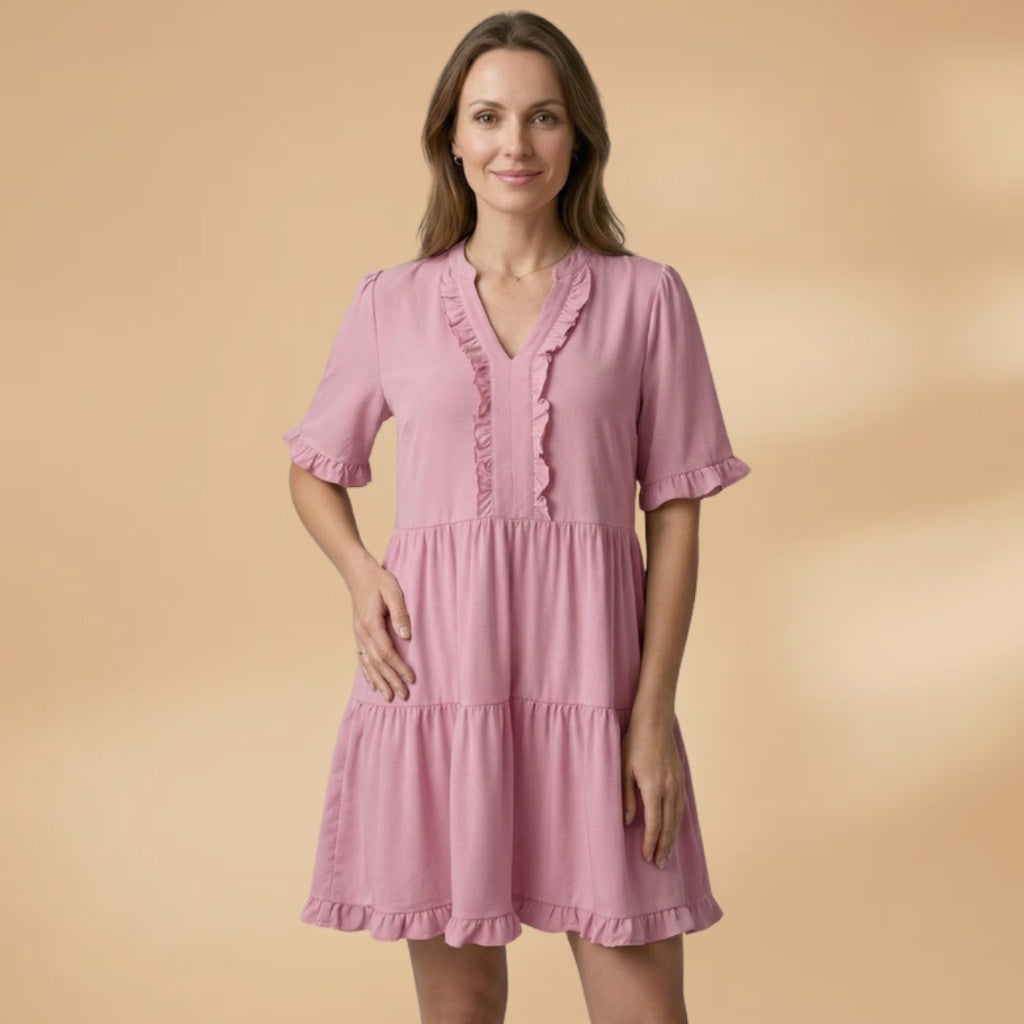 Teresa | Vestido Mini Babados Mulher Decote V