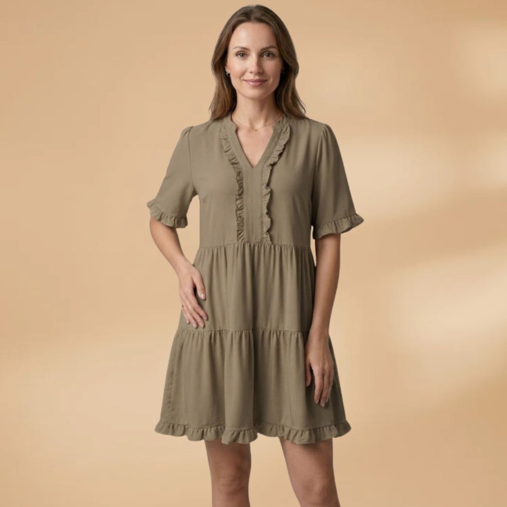 Teresa | Vestido Mini Babados Mulher Decote V