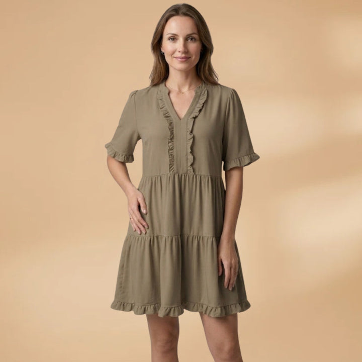 Teresa | Vestido Mini Babados Mulher Decote V