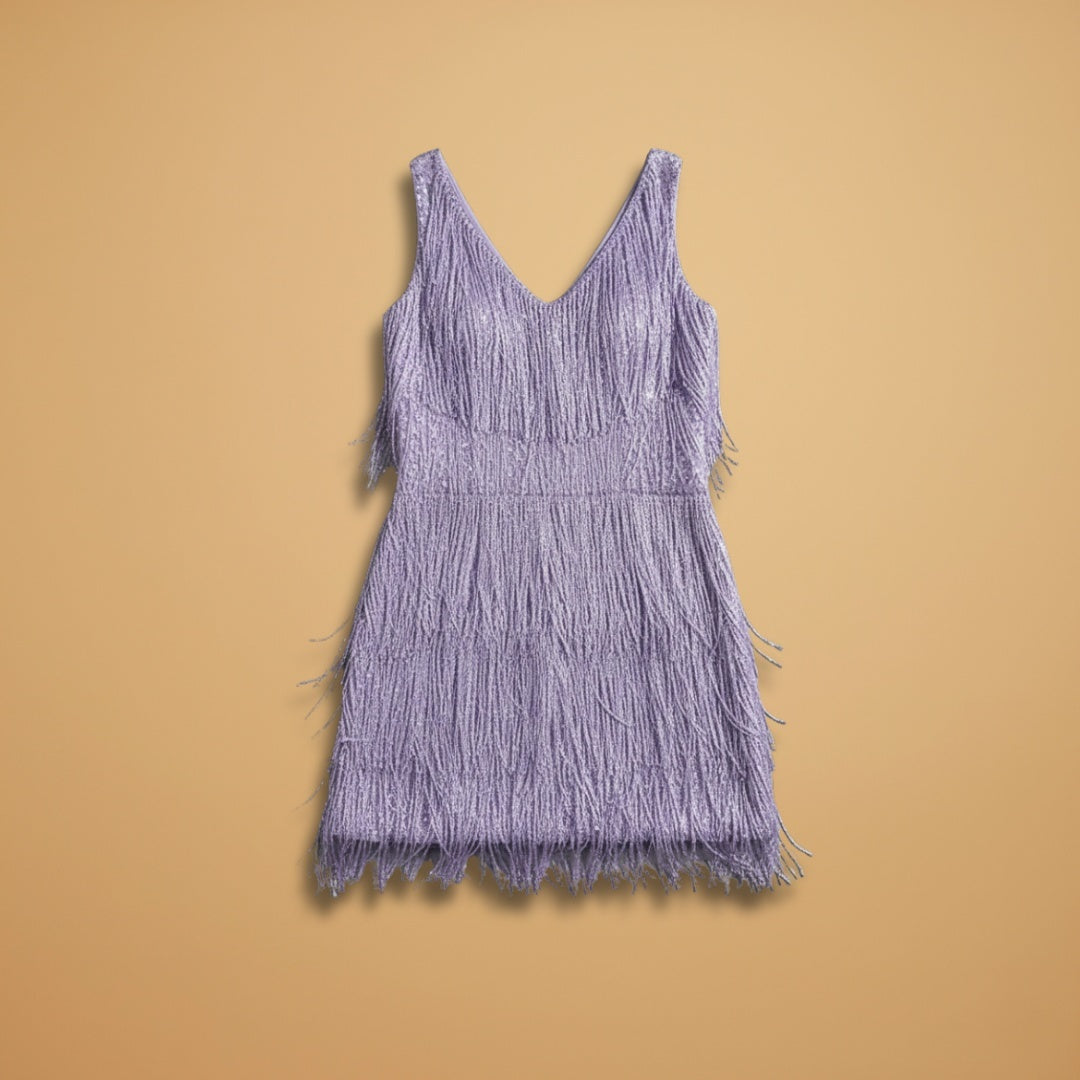 Dina | Vestido Mini de Festa Mulher Franjas Brilhantes Decote V