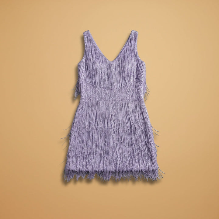 Dina | Vestido Mini de Festa Mulher Franjas Brilhantes Decote V