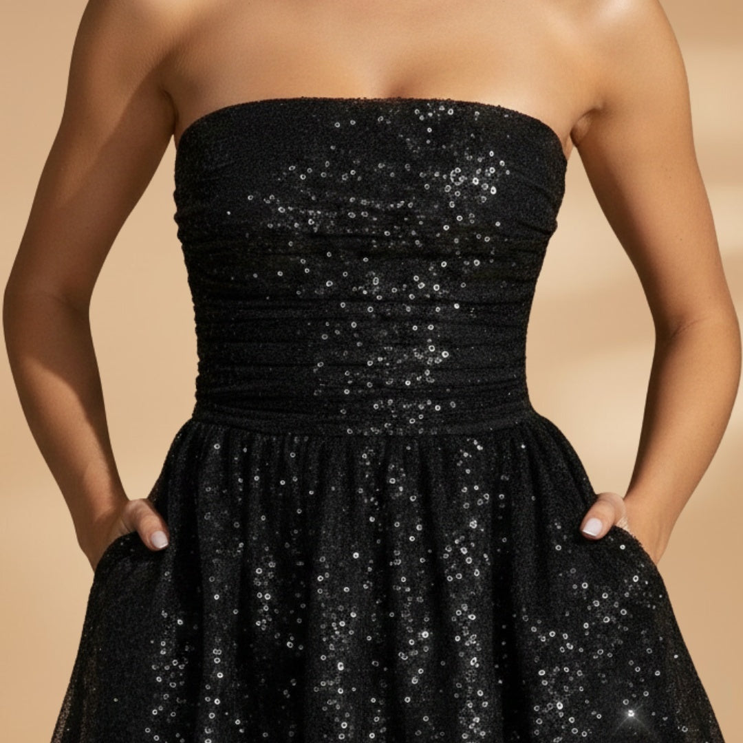 Constança | Vestido Mini de Festa Mulher Lantejoulas Tomara Que Caia