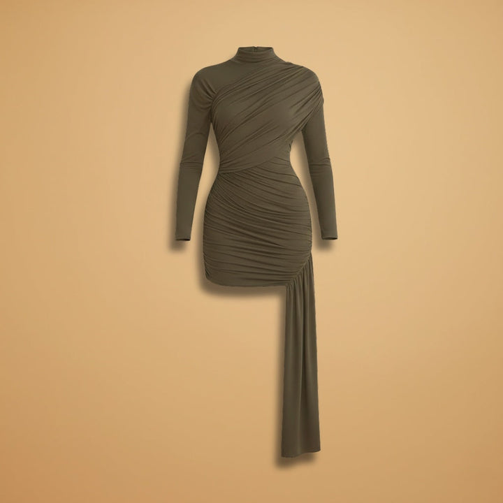Margarida | Vestido Mini Drapeado Mulher Gola Alta Assimétrico